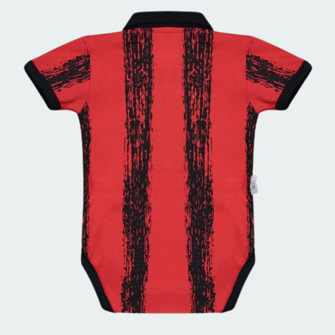 Camisa infantil oficial AC Milan, kit Mini Mantos, listrada vermelho e preto com estampa pincelada