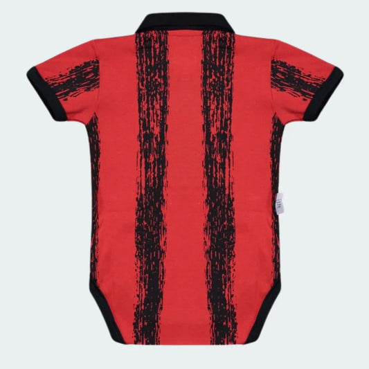 Camisa infantil oficial AC Milan, kit Mini Mantos, listrada vermelho e preto com estampa pincelada