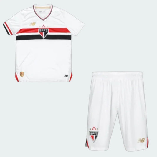 Kit oficial infantil São Paulo FC camisa e shorts Mini Mantos branco NB