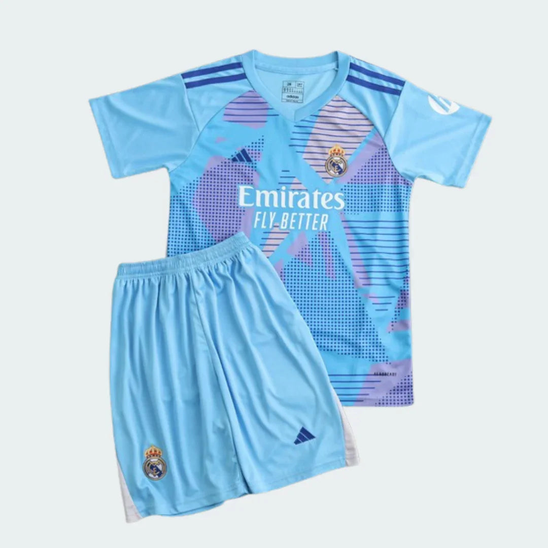 Kit oficial Mini Mantos infantil Real Madrid camisa e shorts azuis