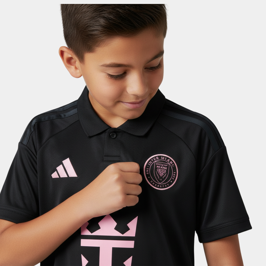 Detalhes do Escudo de Kit Infantil Preto com rosa Inter miami II