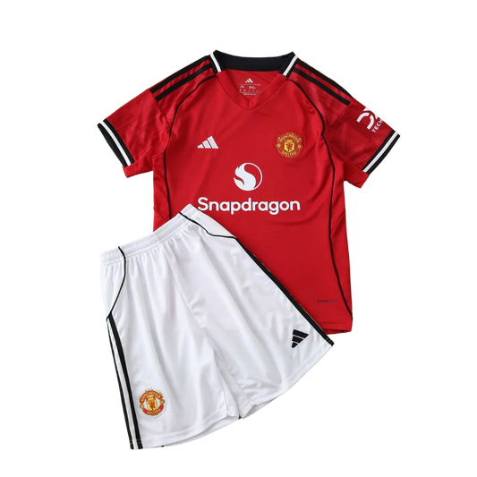 Kit oficial infantil Manchester United, camisa e shorts Mini Mantos