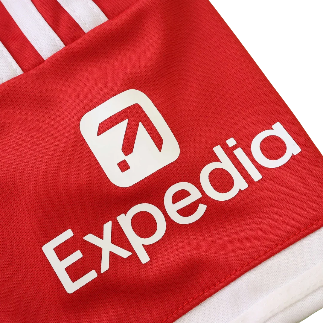 Kit camisa oficial Mini Mantos Arsenal infantil. Detalhes em vermelho e branco