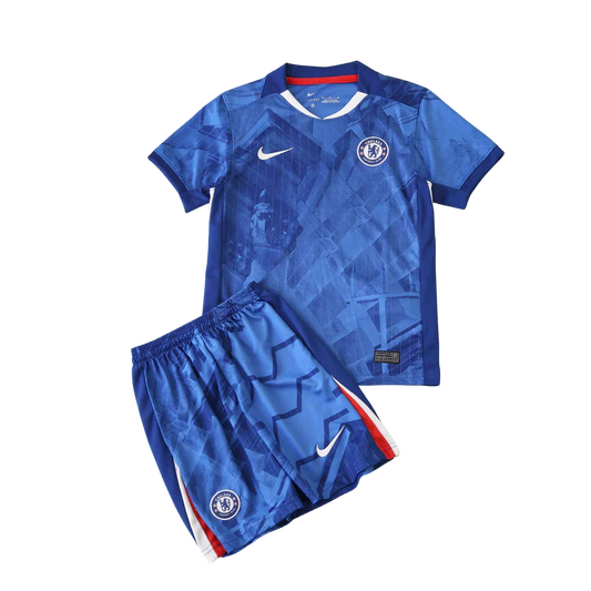 Kit infantil oficial Chelsea, camisa e shorts. Mini Mantos para pequenos torcedores
