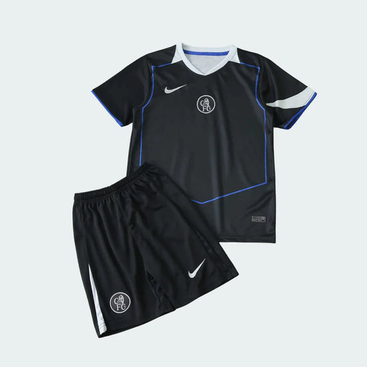 Kit oficial Chelsea infantil Mini Mantos: camisa e shorts pretos
