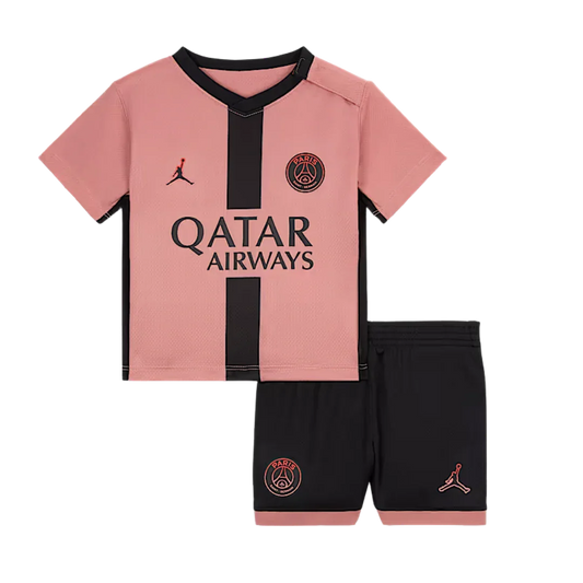 Kit infantil oficial PSG rosa e preto Camisa Mini Mantos Jordan com shorts