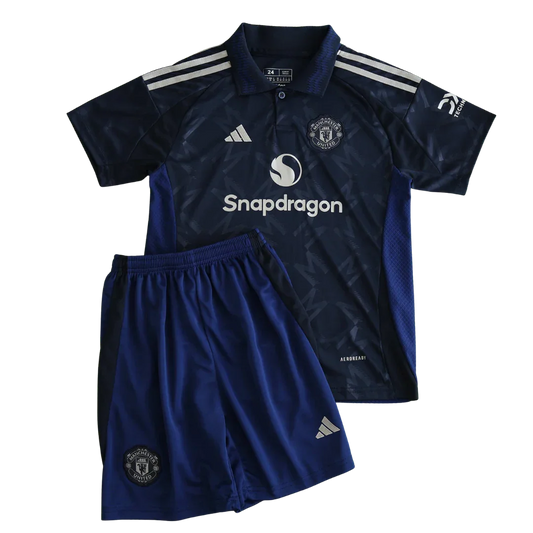 Kit oficial Manchester United infantil, camisa e shorts. Mini Mantos 4, azul marinho