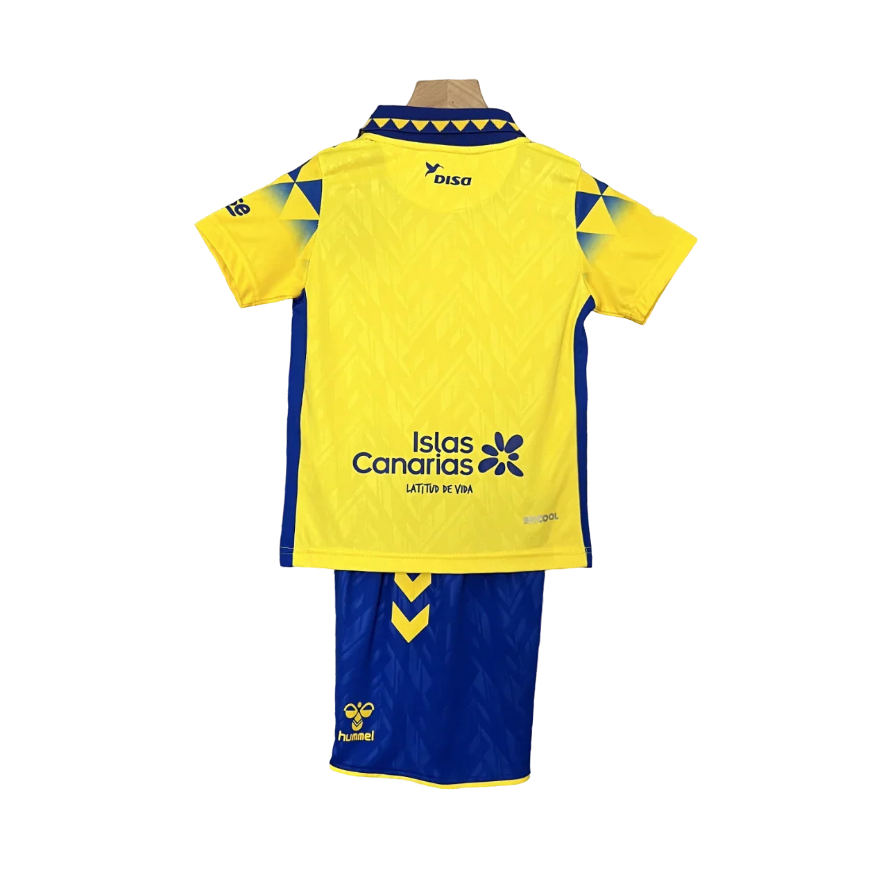 Mini Mantos: kit oficial infantil camisa UD Las Palmas, amarelo e azul. Conjunto de futebol para crianças