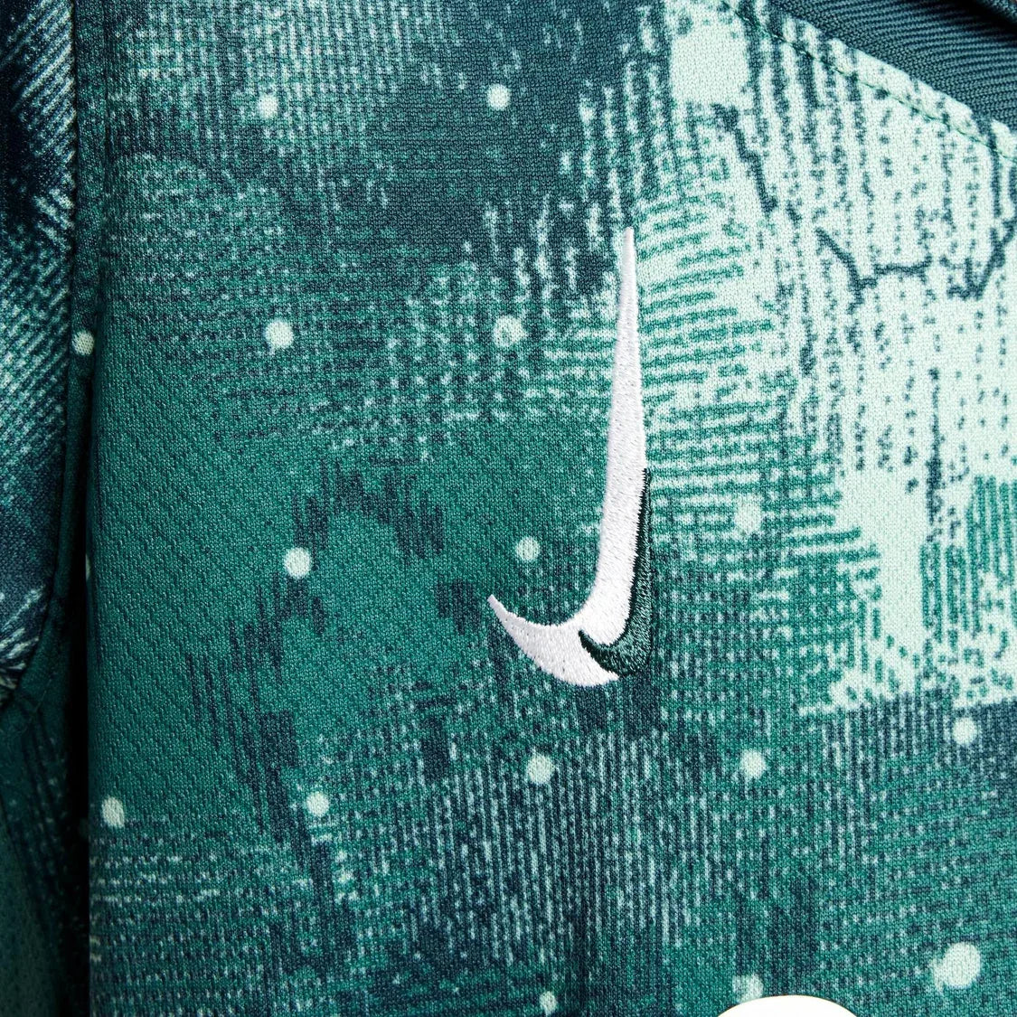 Camisa oficial infantil Mini Mantos, kit de futebol verde com estampa digital e logo Nike