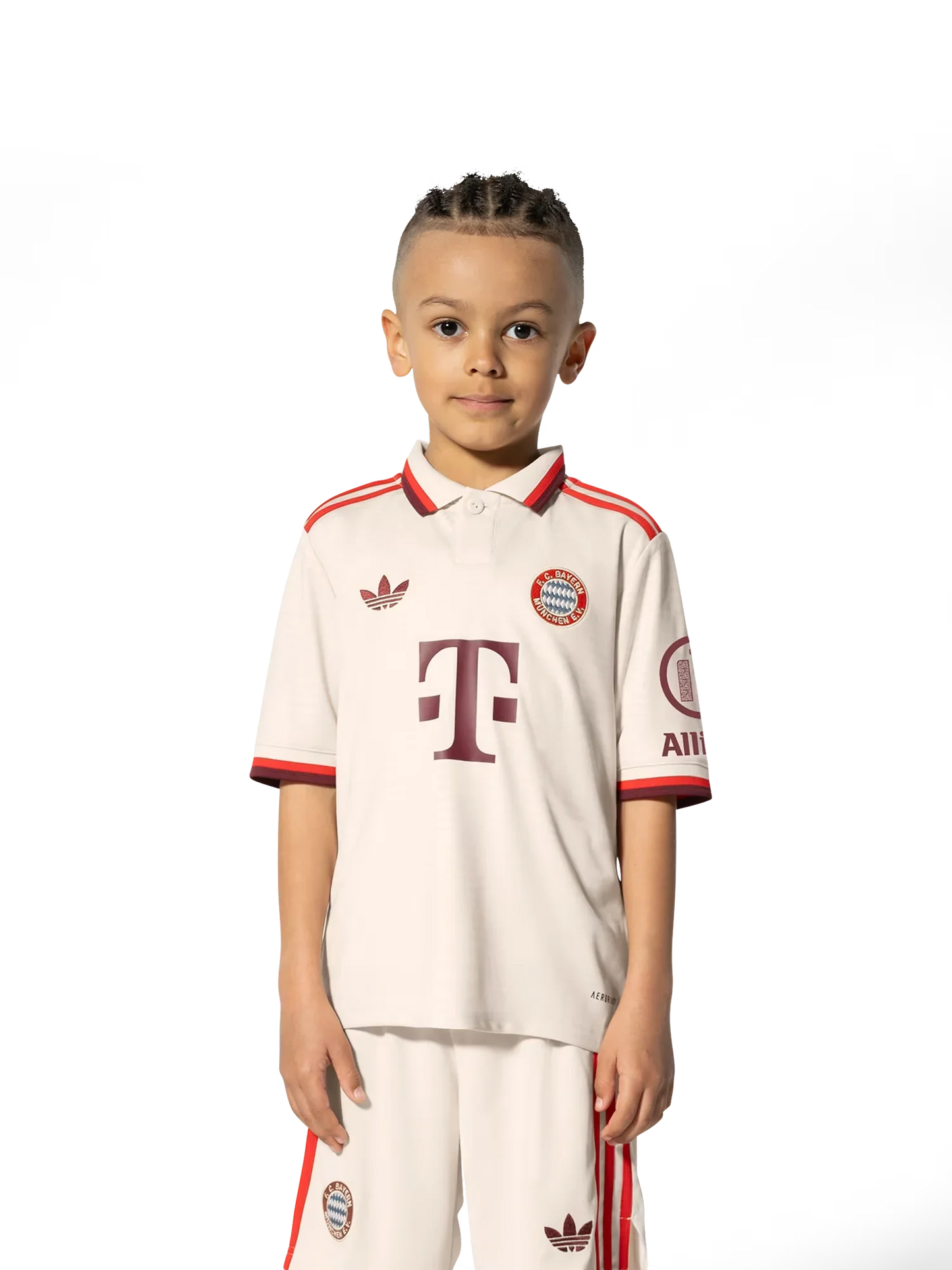 Mini Mantos: kit oficial infantil Bayern Munich camisa e shorts para meninos, modelo retrô com detalhes em bordô e branco