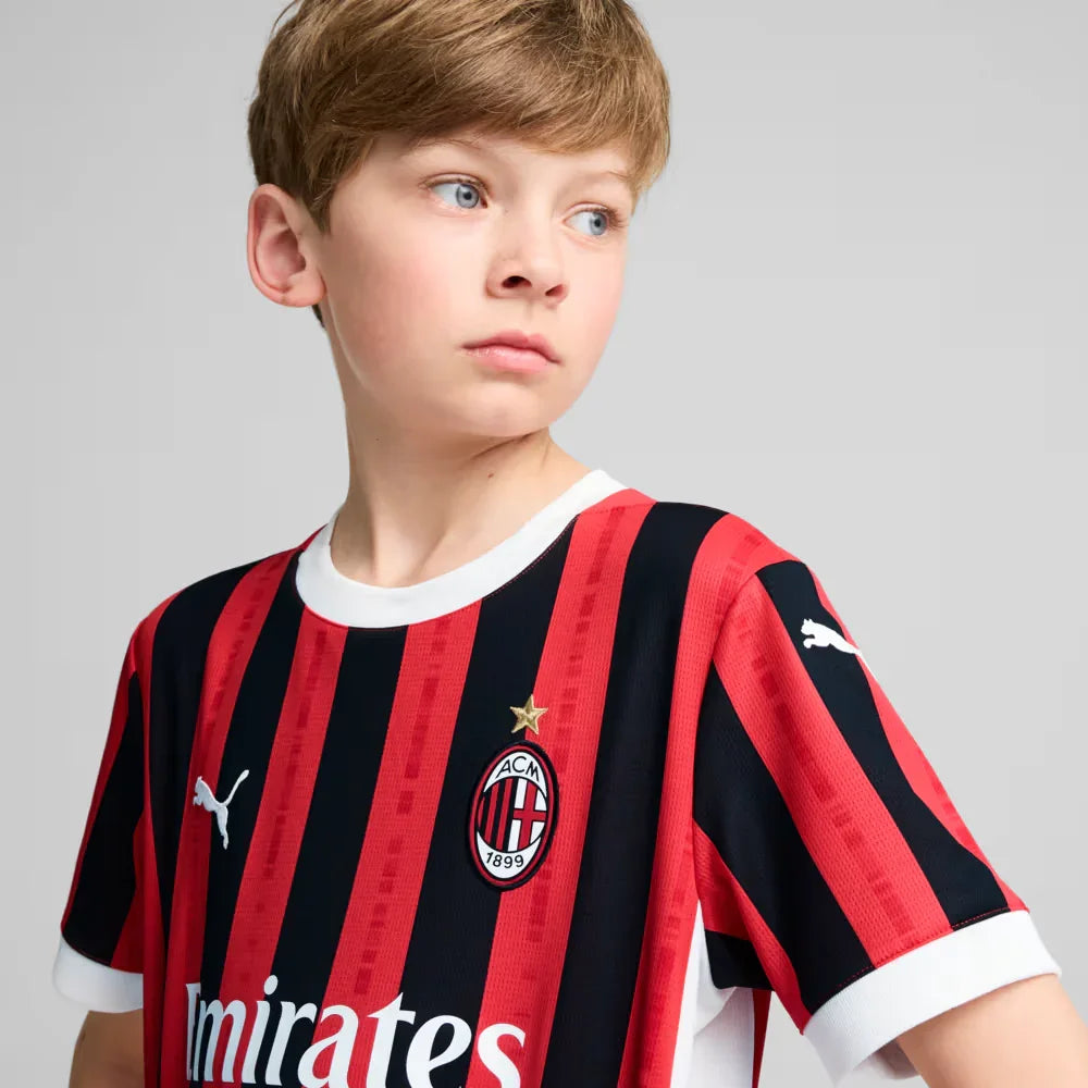 Mini Mantos AC Milan infantil oficial, kit camisa de futebol listrada para crianças