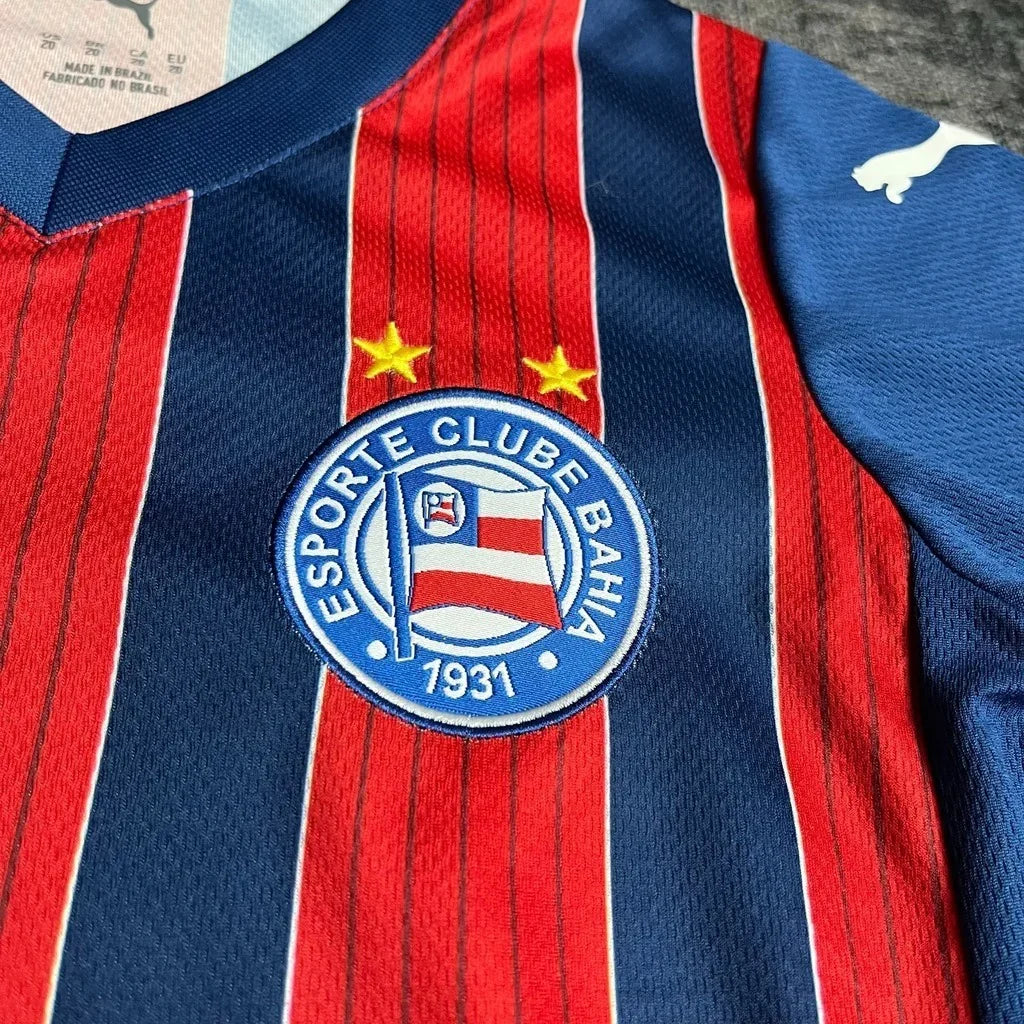 Camisa oficial Bahia infantil Mini Mantos, kit de futebol com listras azuis e vermelhas