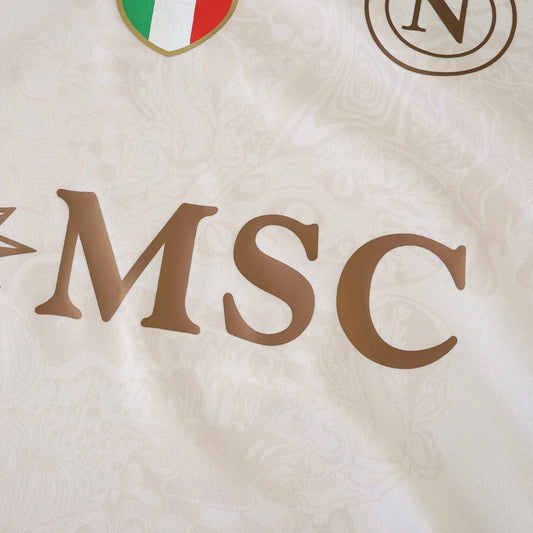 Camisa oficial Mini Mantos Napoli infantil, kit campeão. Detalhes bordados e patrocínio MSC dourado