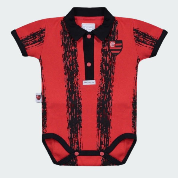 Body Polo Flamengo Listrado Vermelho e Preto
