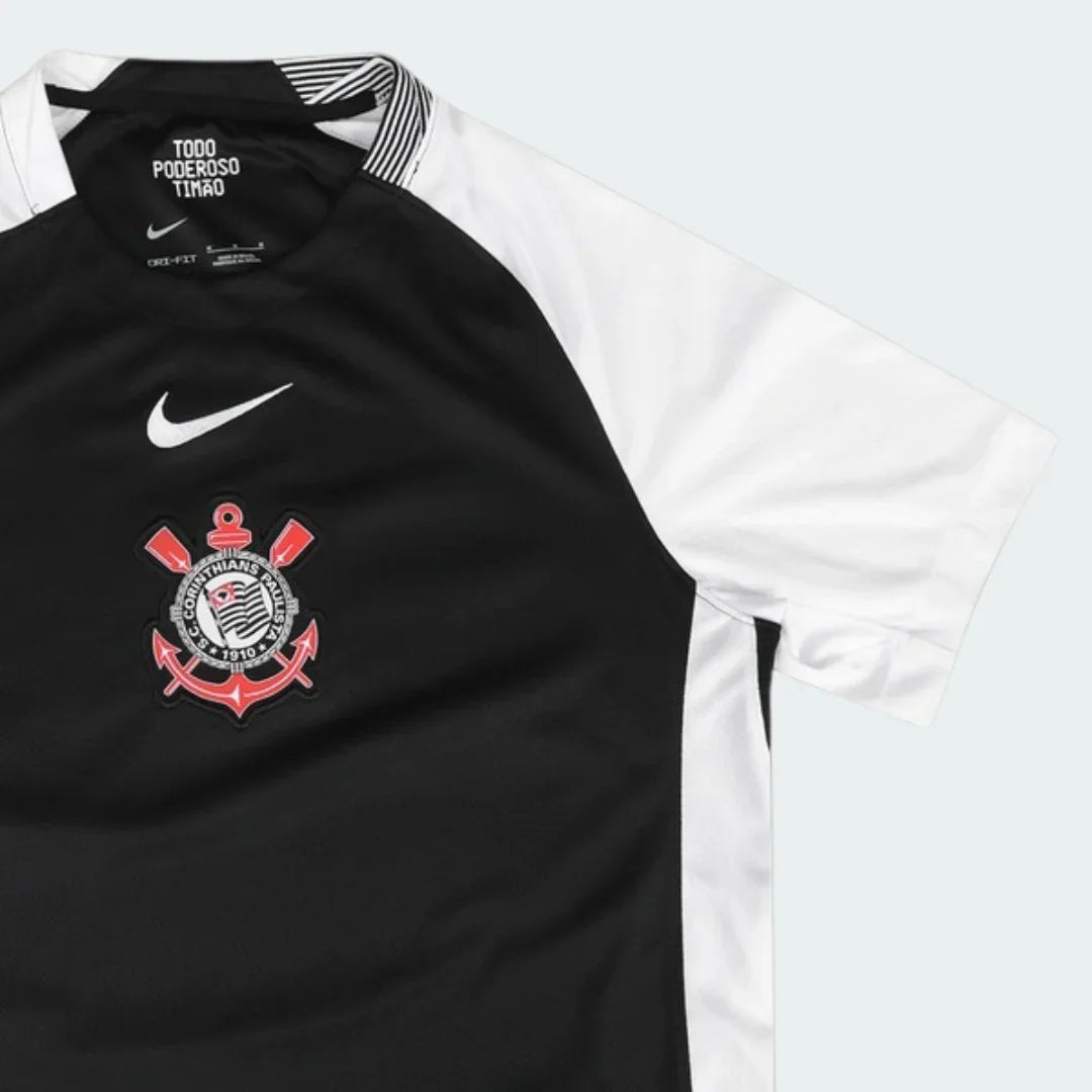 Kit Mini Mantos oficial Corinthians infantil. Camisa preta e branca para o torcedor mirim