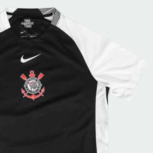 Kit Mini Mantos oficial Corinthians infantil. Camisa preta e branca para o torcedor mirim