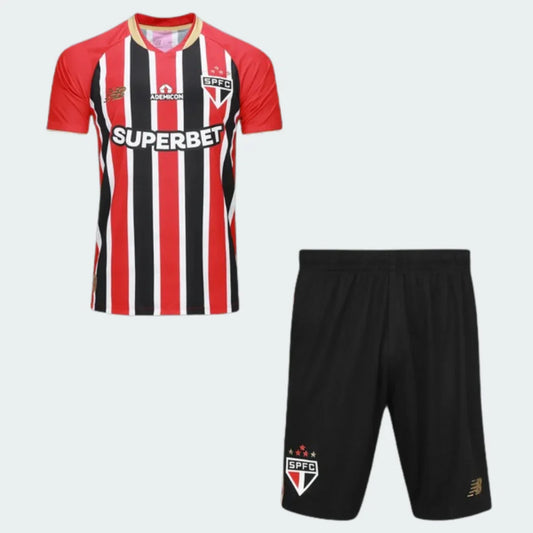 Kit infantil oficial São Paulo FC Quarto Uniforme Mini Mantos camisa listrada e shorts