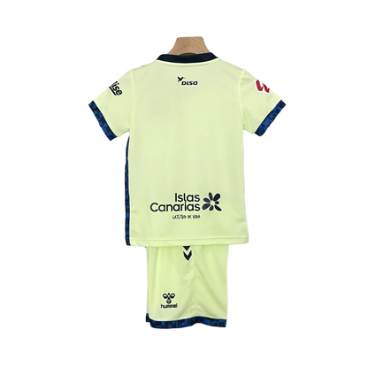 Kit oficial Mini Mantos UD Las Palmas infantil 4, camisa e shorts amarelo e azul