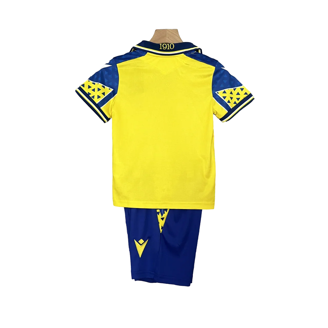 Kit infantil oficial Hellas Verona Mini Mantos, camisa e shorts amarelo e azul
