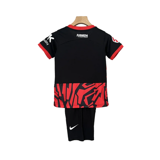 Mini Mantos RCD Mallorca kit oficial infantil. Camisa preta e vermelha com short Nike