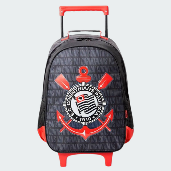 Mochila Corinthians com Rodas Preta e Vermelha