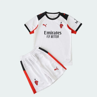 Mini Mantos Kit infantil oficial AC Milan camisa e shorts branca Puma Emirates Fly Better