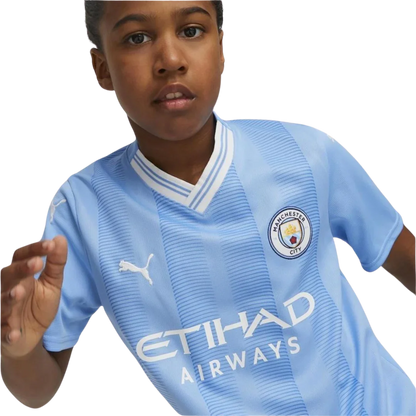 Mini Mantos: camisa oficial infantil Manchester City kit. Perfeita para os pequenos craques
