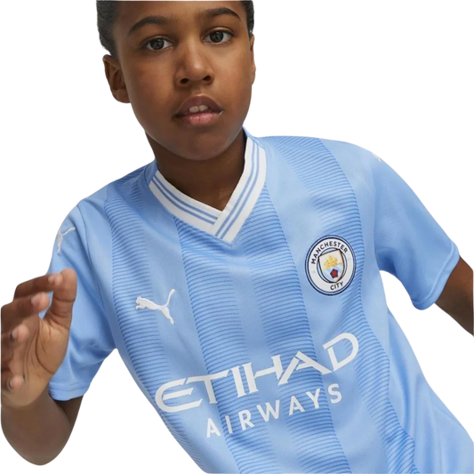 Mini Mantos: camisa oficial infantil Manchester City kit. Perfeita para os pequenos craques