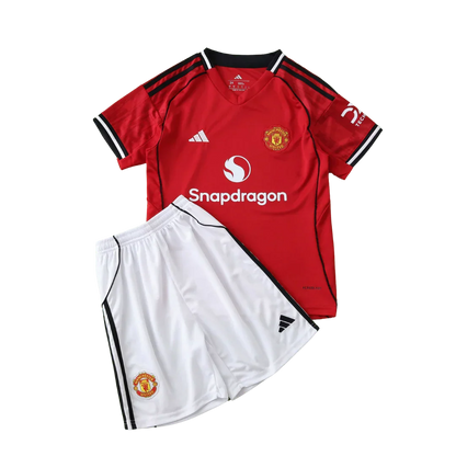 Kit oficial infantil Manchester United, camisa e shorts Mini Mantos