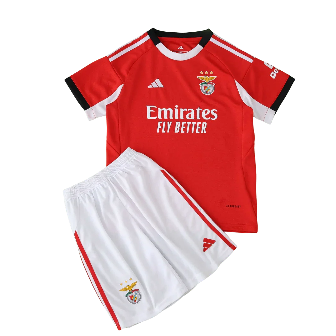 Kit infantil oficial do Benfica. Camisa e shorts Mini Mantos, conjunto vermelho e branco para pequenos torcedores