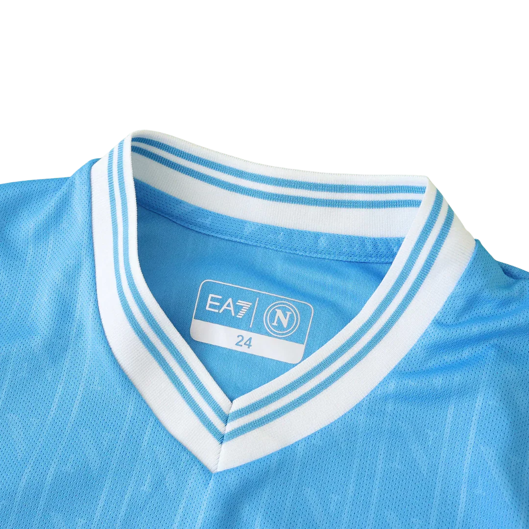 Etiqueta interna camisa Napoli oficial infantil Mini Mantos. Kit azul-claro com gola V