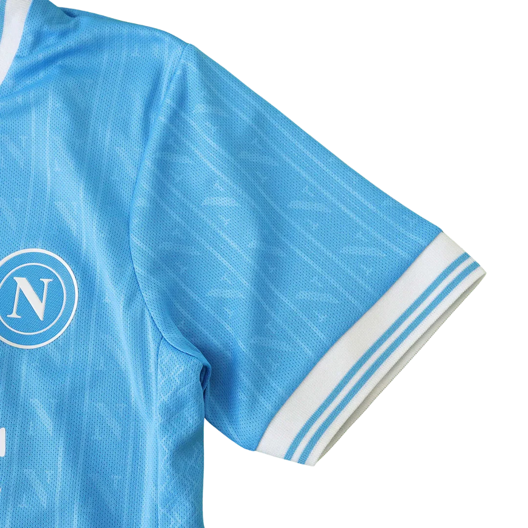 Mini Mantos: Camisa oficial infantil Napoli kit, azul celeste com logo N e detalhes na manga