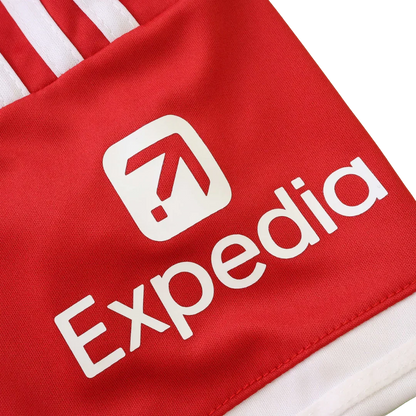 Kit camisa oficial Mini Mantos Arsenal infantil. Detalhes em vermelho e branco