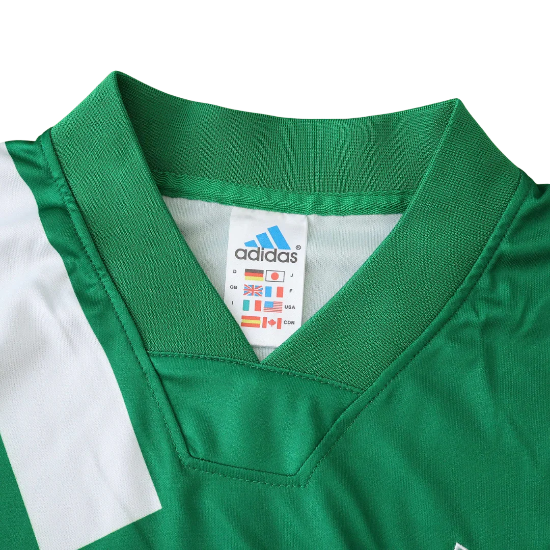 Camisa infantil oficial verde kit Mini Mantos Adidas gola V detalhe branco