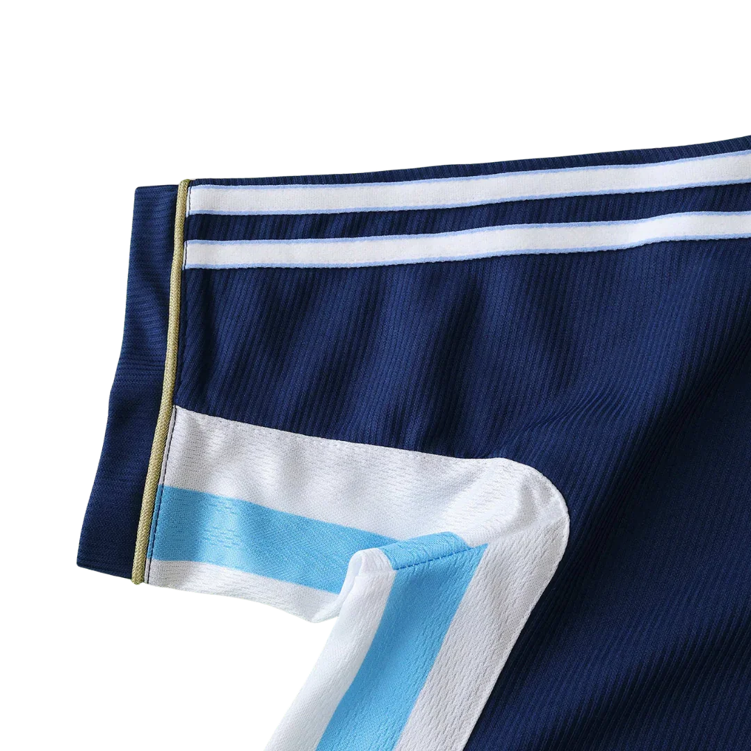 Camisa oficial infantil Argentina 4. Kit Mini Mantos com listras brancas e azuis
