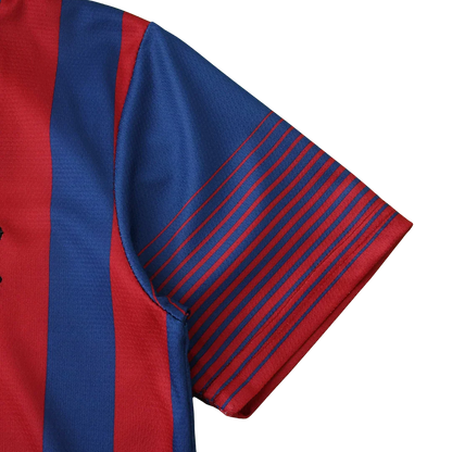 Camisa oficial FC Barcelona kit Mini Mantos infantil, listrada azul e vermelha