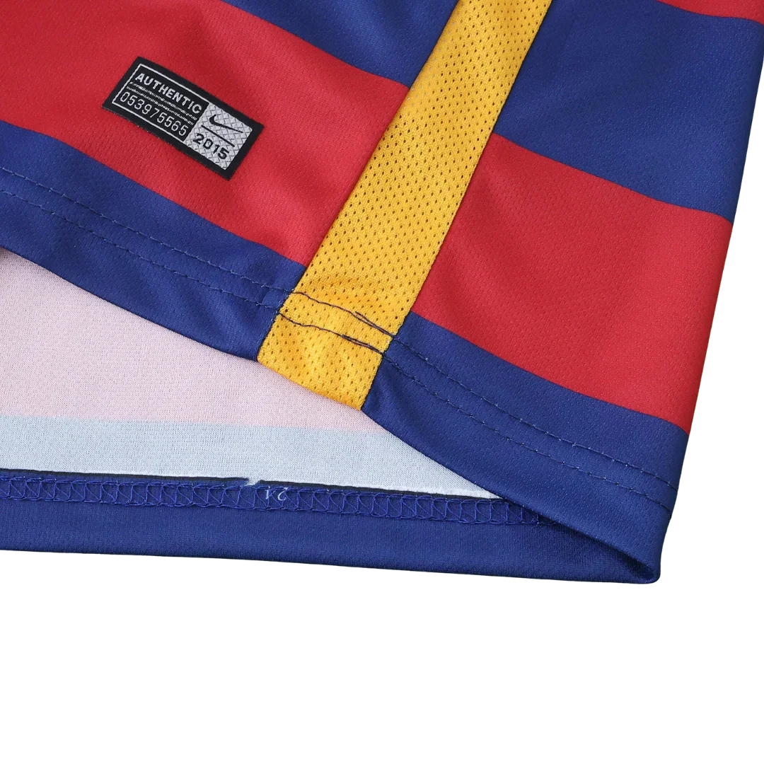 Mini Mantos: camisa oficial infantil, kit. Detalhe de listras vermelhas e azuis, faixa amarela lateral. Nike 2015 autêntica