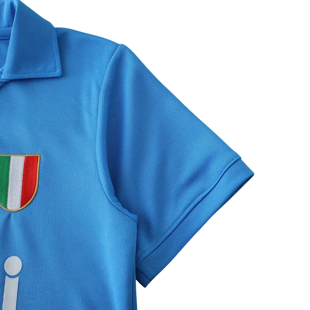 Camisa oficial kit infantil Mini Mantos da Seleção Italiana, azul celeste