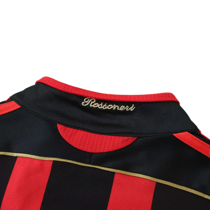 Kit infantil oficial AC Milan camisa Mini Mantos Rossoneri, listras vermelho e preto com dourado
