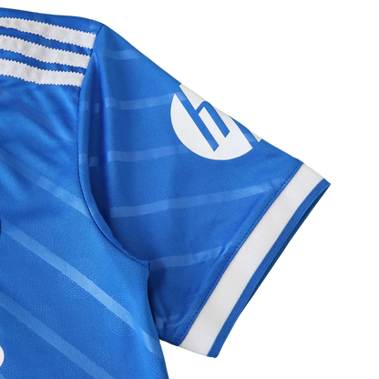 Camisa Adidas azul oficial infantil kit Mini Mantos Olympique Lyon com logo HP