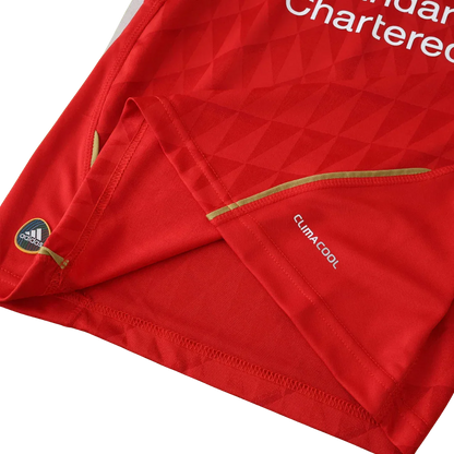 Camisa oficial kit infantil Mini Mantos Liverpool FC, com detalhes Adidas CLIMACOOL e tecido texturizado