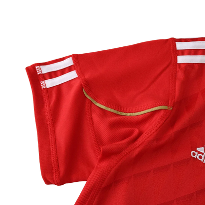 Camisa infantil oficial kit Mini Mantos Bayern Munich vermelha com listras brancas Adidas