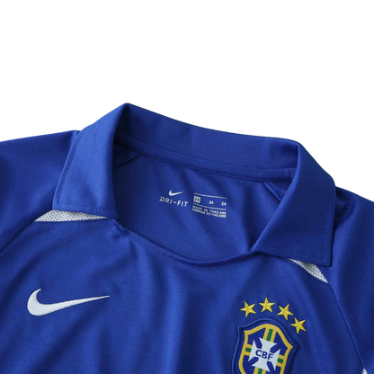 Camisa oficial infantil Mini Mantos do Brasil, kit de futebol azul Nike Dri-FIT com escudo CBF