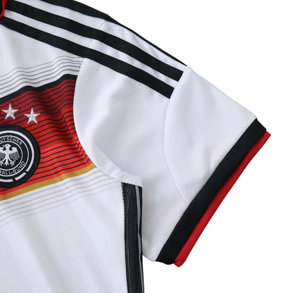 Camisa oficial infantil Alemanha, kit Mini Mantos: detalhes da faixa tricolor, escudo com estrelas e manga