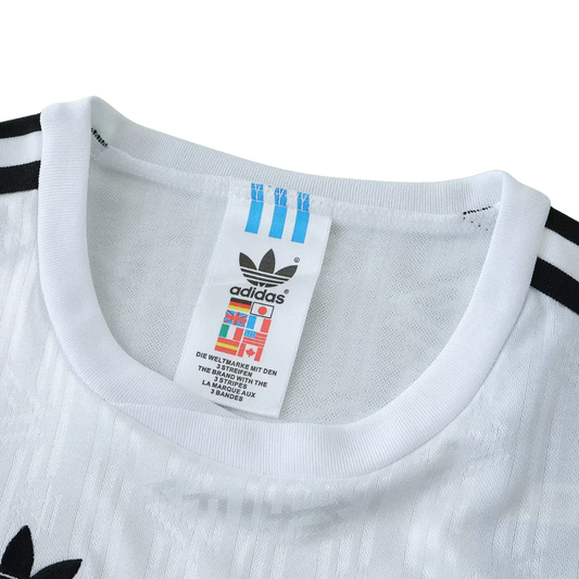 Camisa oficial Mini Mantos infantil Alemanha, kit de futebol branco com etiqueta Adidas na gola