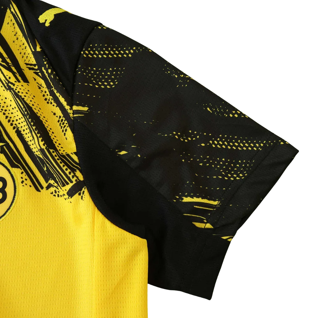 Mini Mantos kit camisa oficial infantil Borussia Dortmund, design com manga preta estampada