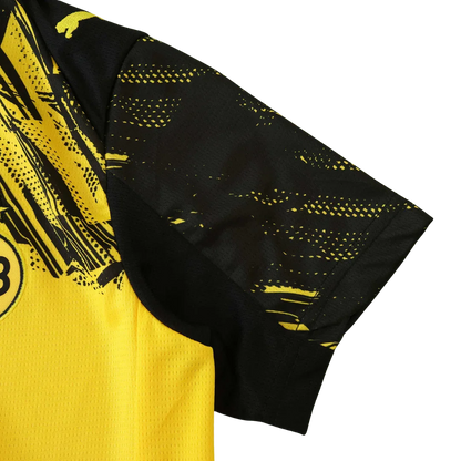 Mini Mantos kit camisa oficial infantil Borussia Dortmund, design com manga preta estampada