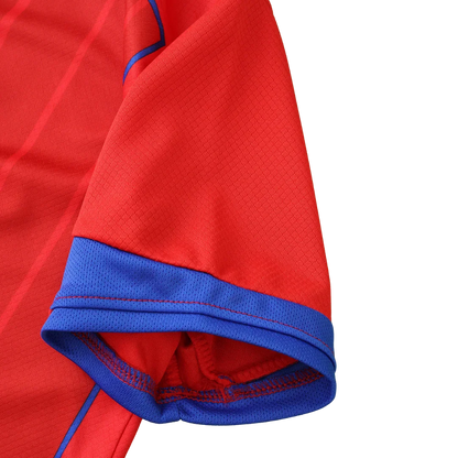 Camisa oficial Mini Mantos kit Espanha infantil, vermelho e azul