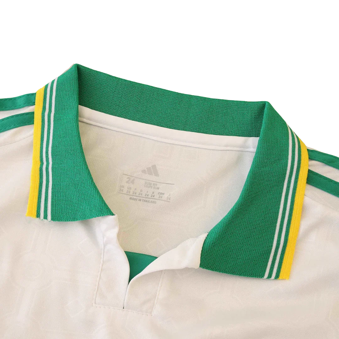 Camisa infantil oficial Mini Mantos Brasil, kit branco com detalhes verdes e amarelos