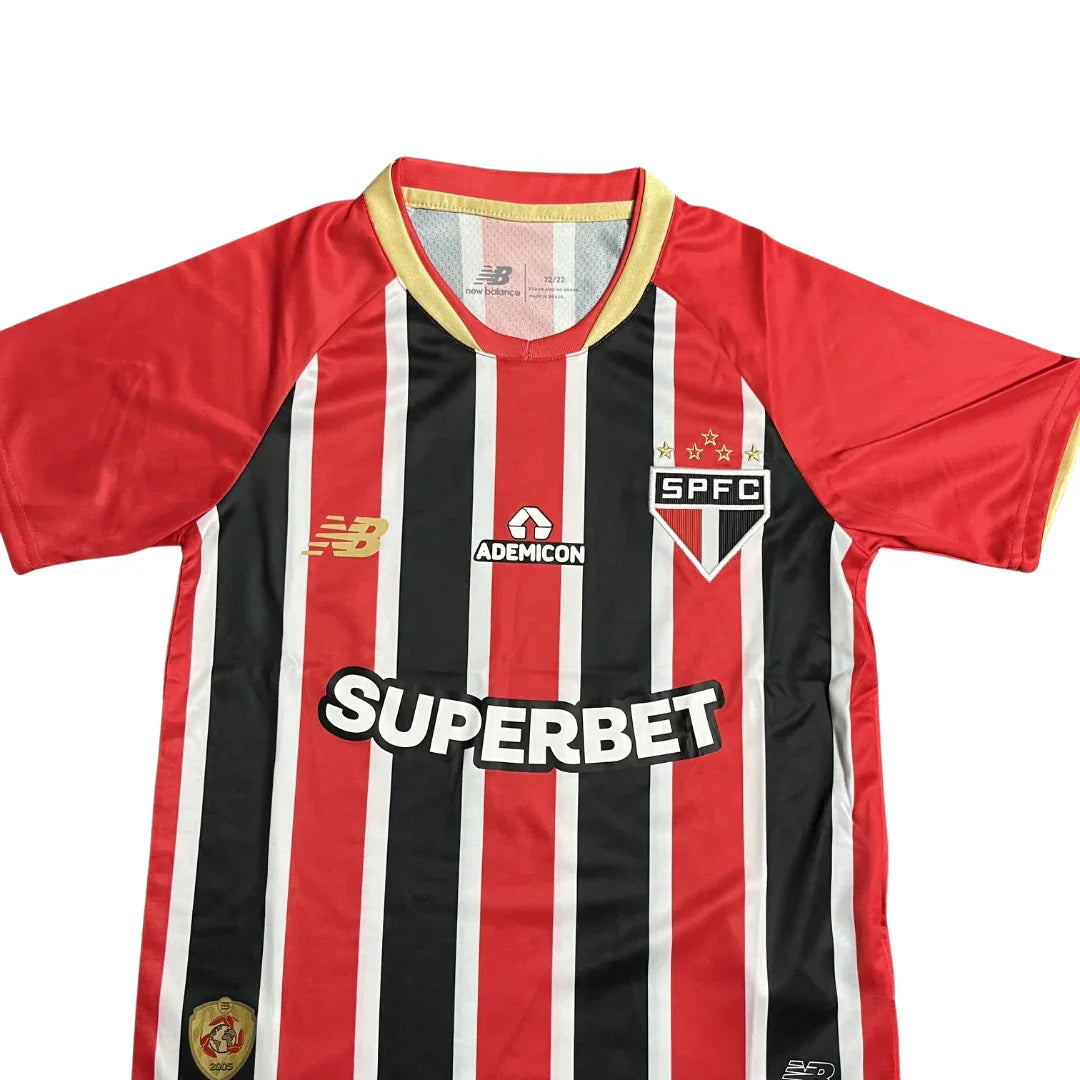 Camisa oficial infantil São Paulo FC listrada vermelha, preta e branca, Kit Mini Mantos